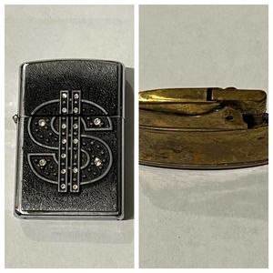 Vintage Solid Brass Lighter and dollar sign lighter set lot